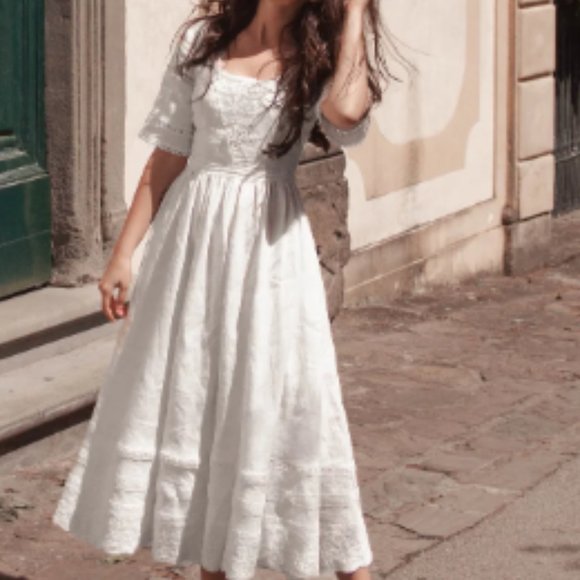 NWT BEDRA Vintage Under the Tuscan Sky Edwardian Midi Dress, XS, Linen, Wedding - Picture 3 of 16